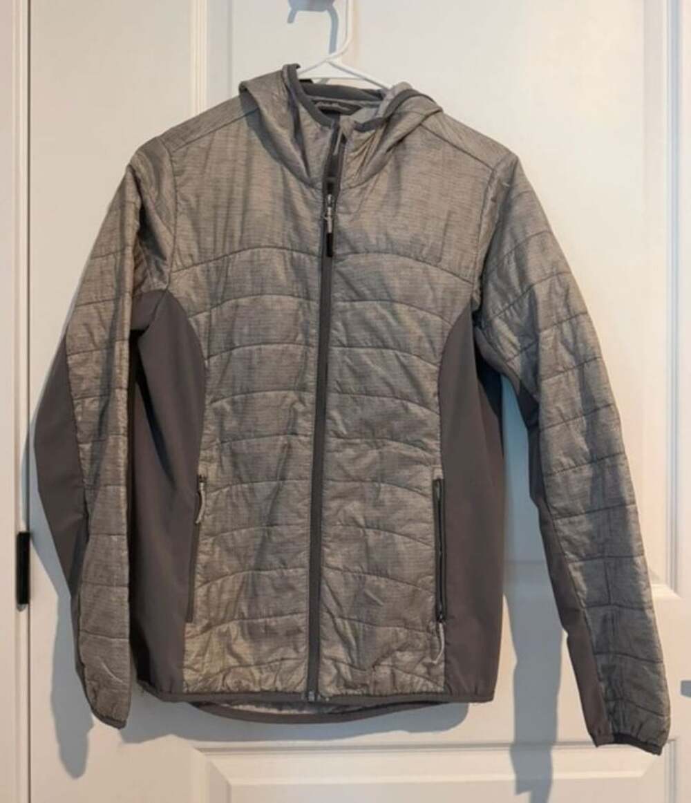 Eddie Bauer Hooded Jacket Size S Gray Quilted Full Zip